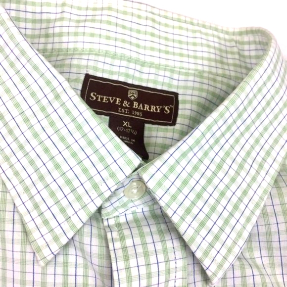 Men's Steve and Barry's Long Sleeve Green Check Button Down Shirt XL 17-17.5 - Picture 3 of 8